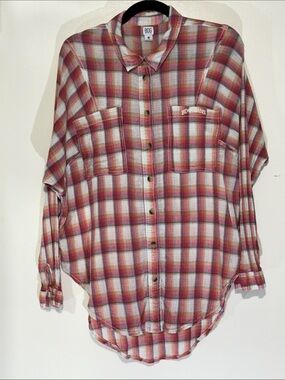 BDG Red and White Plaid Button-Down Shirt Cotton Made in India